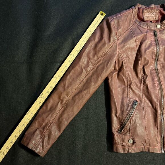 Sebby Collection Vegan Leather Moto Jacket Brown Vintage Look Womens Medium - Picture 11 of 15